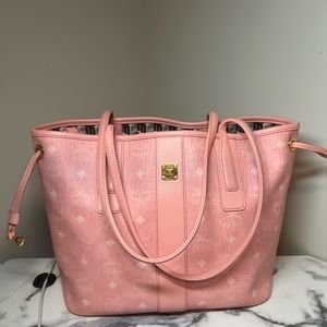 Authentic MCM Reversible Liz Shopper Bag in Blossom Pink Visetos Small